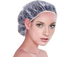 Tinor - Cuffia per doccia in plastica impermeabile trasparente monouso da 100 pezzi per bagno, spa,