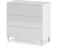 Vs Venta-stock - Cassettiera Vera 3 cassetti Colore Bianco Lucido, 80 cm (Larghezza) 40 cm