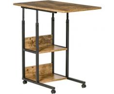 Tavolino da Salotto a C Stile Industriale, Comodino di Design Altezza Regolabile - Marrone Rustico