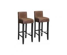 Set di 2 Sedie da Pranzo, Sgabello da Bar Imbottito con Schienale, Tessuto Simil-lino, Schienale