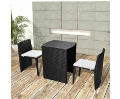Set Tavolo e Sedie da Giardino Salva spazio in rattan Impermeabile Nero