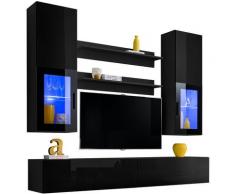 Extreme Furniture - Parete Attrezzata Sky, (LxAxP): 200 x ~195 x 41, Carcassa in Nero Opaco,