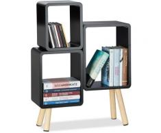 10021924_46 Scaffale 3 Scomparti a Forma di Cubo, Legno mdf, 4 Gambe, HxLxP: 69x52,5x18 cm, Nero
