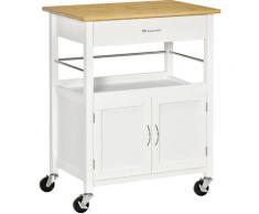 Carrello Cucina con Cassetto Armadietto e Scaffale, Carrellino Portavivande con Piano in Bambù e 4