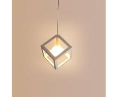 Lampada a Sospensione, Lampadario Creativo Metallo Retrò Cubo per Sala da Pranzo, Soggiorno (bianca)