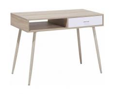 Scrivania da Ufficio in Legno Chiaro e Bianco 100 x 48 cm Cassetto Scaffale Scandinavo - Legno