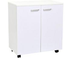 Mobile Porta TV in Legno con Ruote e 2 Ante Console Cassettiera 60x35x65cm (Bianco Violaceo)