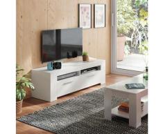 Mobile da soggiorno porta TV a due ante e due piccoli ripiani aperti, colore bianco lucido, cm 120
