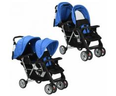 Passeggino Gemellare a Tandem in Acciaio Blu e Nero - a Tandem in Acciaio Blu e Nero