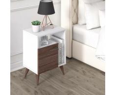 Comodino con anta sporgente, cm 50 x 37 x 65, colore bianco e noce - Dmora