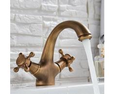 Retro rubinetto lavabo, ottone antico stile vintage doppio comando