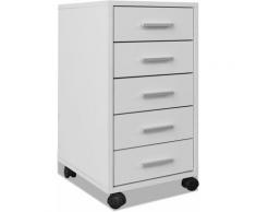 Cassettiera da Ufficio con Ruote 5 Cassetti Bianca Vidaxl Bianco