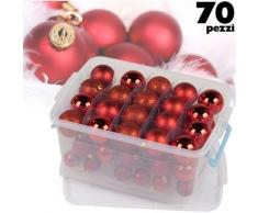 Palline di Natale Confezione 70 Pz Colore Rosso Diverse Misure in Scatola Rigida