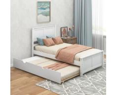 Letto Singolo con Letto Estraibile 90x200cm, 90x190cm in legno, bianco
