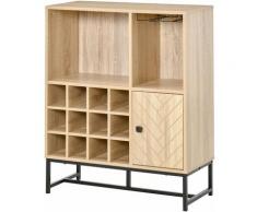 Credenza con scomparto Portabottiglie e Portabicchieri Base in Metallo - Rovere - Homcom