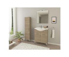 Caesaroo - Mobile bagno a terra 65 cm Ambra in legno Rovere Fumo con Lavabo in ceramica e specchio