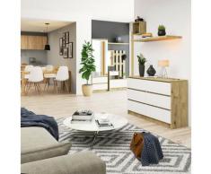 Mobile Ingresso Comò Cassettiera Moderna Credenza 6 Cassetti 120 x 77 x 40 - Colore: Oak/Bianco