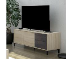 Mobile da soggiorno porta TV composto da un modulo a due ante e due cassetti, colore rovere e