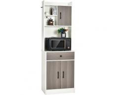 Mobile Cucina con 3 Ante e Credenza, Dispensa Cucina con Cassetto, con Foro per Cavi e Ripiani