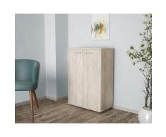 Mobile ingresso moderno in legno armadio 2 ante rovere basso 3 ripiani entratina - Bianco