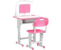 Homcom - Banco Scuola con Sedia per Bambini 6-12 Anni Altezza Regolabile Leggio e Portapenne - Rosa