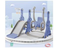 Scivolo per Bambini 4 in 1 con Telaio da Basket, Altalena, Scivolo per Giardino Interno ed Esterno
