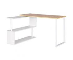 Scrivania Angolare con 3 Ripiani Girevole Tavolo da Ufficio Varie Colorazioni colore: Rovere-Bianco