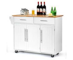 Carrello da Cucina, Armadietto da Cucina, Carrello con Ruote e Maniglia,122 x 46 x 92,3 cm, Bianco