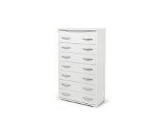 Cassettiera bianco frassinato con 7 cassetti in legno nobilitato. Mobile settimini ideale per