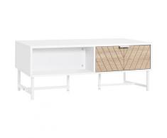 HOMCOM Tavolino da Salotto Rettangolare con Cassetti in Legno e Metallo, 100x50x40cm - Bianco