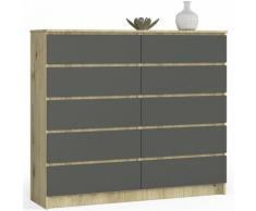 Mobile Ingresso Comò Cassettiera Moderna Credenza 10 Cassetti 140 x 121 x 40 - Colore: Oak/Grafite