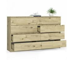 Mobile Ingresso Comò Cassettiera Moderna Credenza 8 Cassetti 160 x 99 x 40 - Colore: Oak