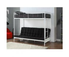 Vente-unique.com - Letto a soppalco 90 x 190 cm con divano letto Metallo Bianco + Futon Nero