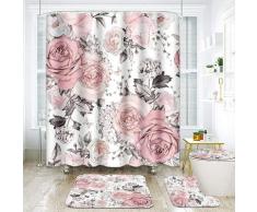 Set di 4 tende da doccia Delicati fiori ad acquerello Belle foglie Bouquet botanico blu traslucido