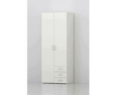 Dmora - Armadio guardaroba a due ante e tre cassetti, colore bianco, Misure 77 x 200 x 49,5 cm