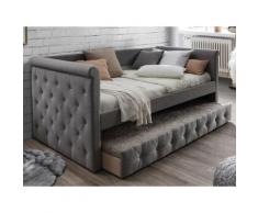 Kauf-unique - Letto singolo con letto estraibile capitonné 2 x 90 x 190 cm in tessuto grigio