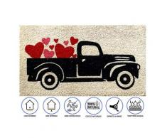 Baroni Home Zerbino da Esterno in Cocco con Base in PVC Dipinto a Mano Raffigurante Pick-up Cuori