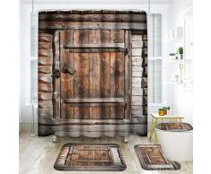 Set di tende da doccia a 4 pezzi Porta in legno Paesaggio della fattoria Estate Vintage Retro