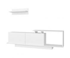 Giordanoshop - Mobile Porta Tv 180x29,6x45 Cm Con Armadietti E Mensola Da Appendere In Legno Bianco