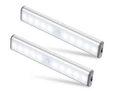 Set di 2 10 lampade a led, wireless, ricaricabile usb, magnetico, rilevatore di movimento, 2