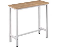 Woltu - Tavolo da Bar Rettangolare Alto Tavolino Bancone per Cucina Metallo Legno Rovere+bianco