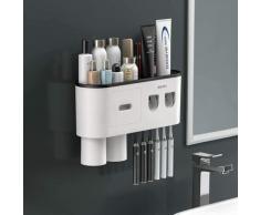 doppio distributore automatico di dentifricio con portaspazzolino, grande organizer con 6 scomparti