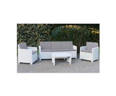 Salottino con 2 poltrone 1 divano ed 1 tavolino, con cuscini, Made in Italy, color Bianco