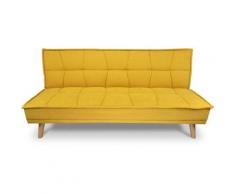 Divano letto clic clac in tessuto vellutato giallo, divano 3 posti mod. Bart