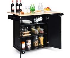 Carrello Scaffale da Cucina in Legno, Armadietto per Microonde con Cassetti, Mensole Regolabili,
