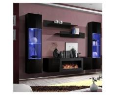 Parete attrezzata soggiorno moderno M Gihome ® con camino bioetanolo vetrina tv