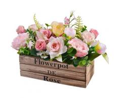 Rose artificiali in vaso di legno, rose finte in vaso per decorazioni per la casa, feste,