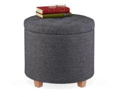 Pouf Contenitore Rotondo, Sgabello Imbottito, Poggiapiedi Salotto, Effetto Lino, HxD: 41 x 44 cm,