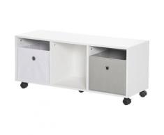 Mobiletto Portagiochi per Bambini 3-12 Anni con Ruote e Salvaspazio, 90x30x37.9cm, Bianco - Homcom