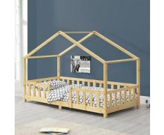 Lettino per bambini con sponde e barriere forma di casetta 90x200 cm vari colori colore : Legno